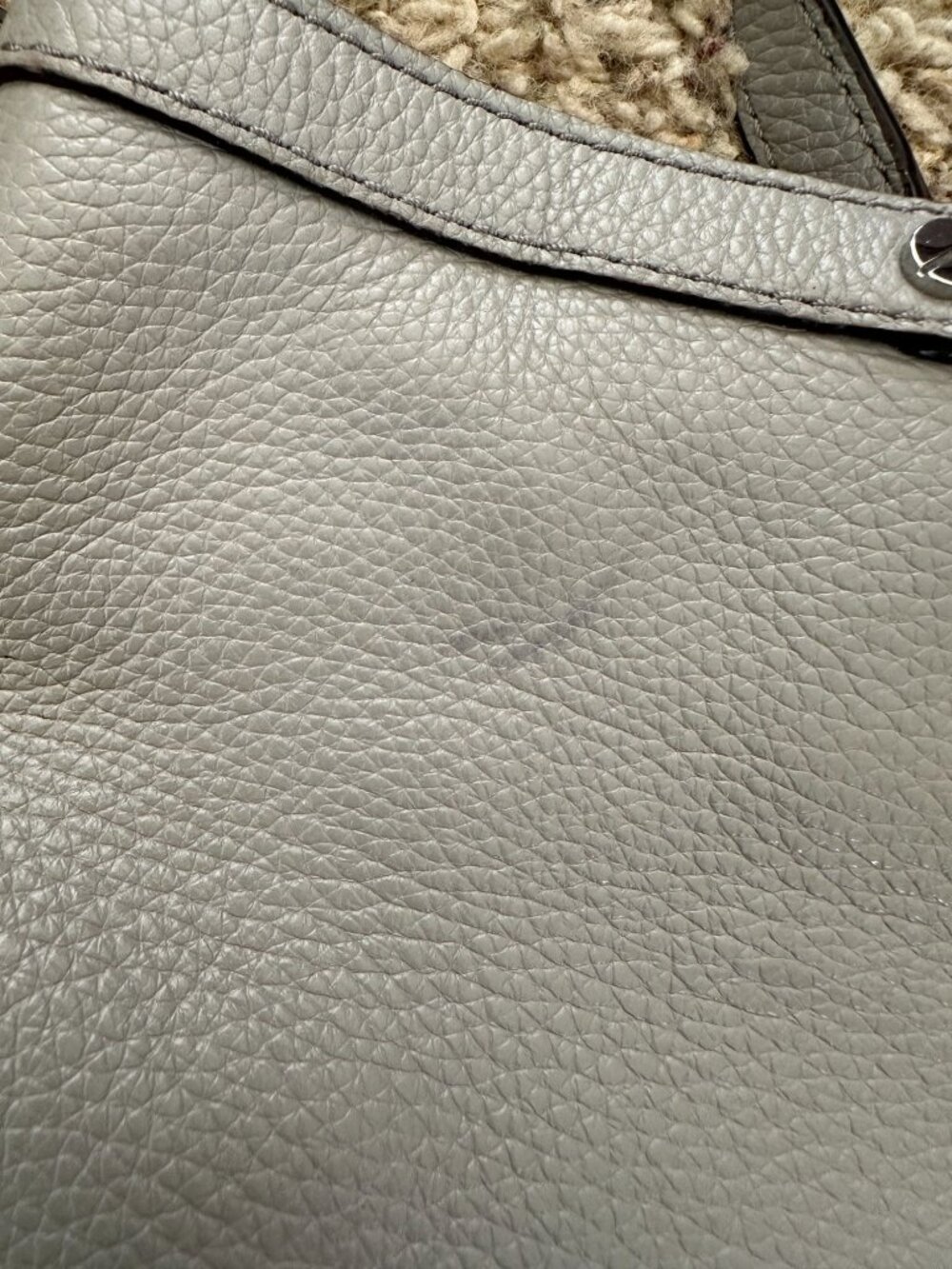Michael Kors Grey Pebbled Leather Tote Bag Logo Lining Silver Hardware & Charm - Picture 3 of 9